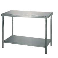 Stół do pracy ze stali szlachetnej z dolną półką, szer.: 1500 mm / głęb: 800 mm / wys: 900 mm